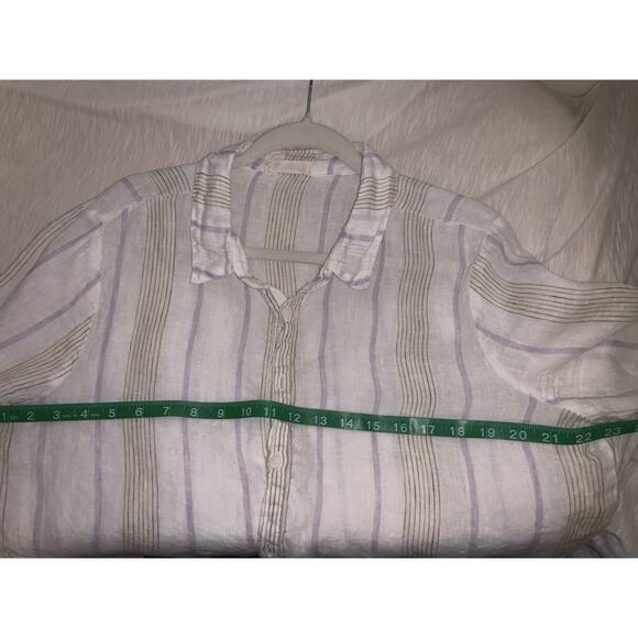 CP Shades Striped Linen Long Sleeve Button Up Shirt Womens Large White Coastal - Picture 8 of 9
